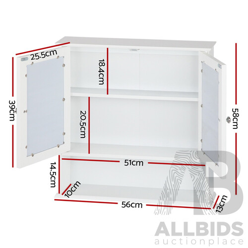 Bathroom Tallboy Storage Cabinet with Mirror - White - Free Shipping