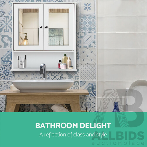 Bathroom Tallboy Storage Cabinet with Mirror - White - Free Shipping