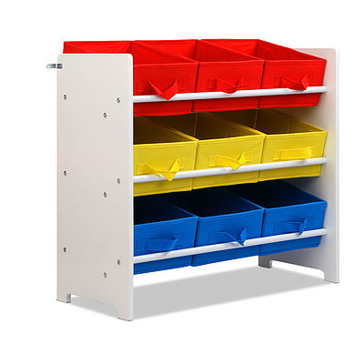 9 Bin Kids Wooden Storage Cabinet Bookshelf