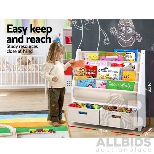 4 tier Kids Bookshelf Wooden Bookcase Children Toy Organiser Display Rack - Brand New - Free Shipping