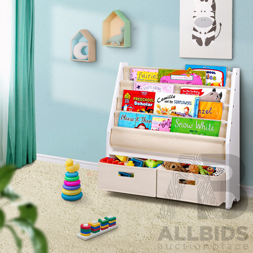 4 tier Kids Bookshelf Wooden Bookcase Children Toy Organiser Display Rack - Brand New - Free Shipping