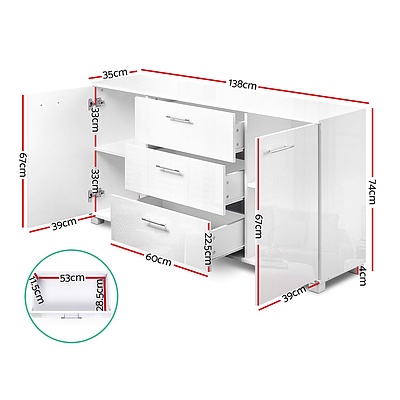 High Gloss Sideboard Storage Cabinet Cupboard - White - Brand New - Free Shipping