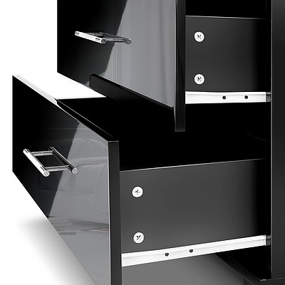 High Gloss Two Drawers Bedside Table - Black