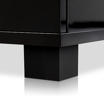 High Gloss Two Drawers Bedside Table - Black