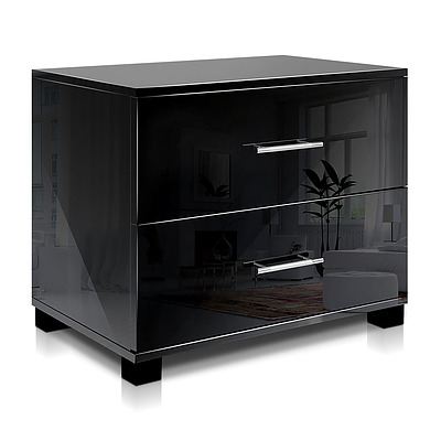 High Gloss Two Drawers Bedside Table - Black
