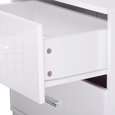 High Gloss Two Drawers Bedside Table White - Free Shipping