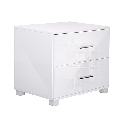 High Gloss Two Drawers Bedside Table White - Free Shipping