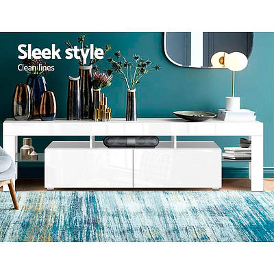 189cm RGB LED TV Stand Cabinet Entertainment Unit Gloss Furniture Drawers Tempered Glass Shelf White - Brand New - Free Shipping