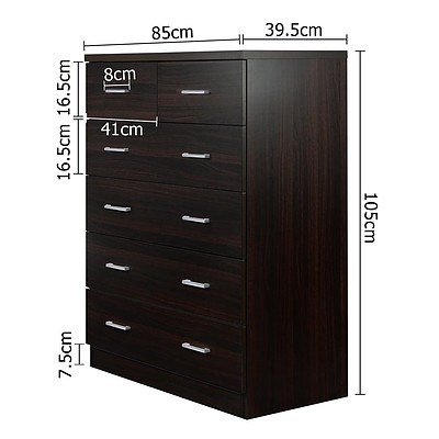 Tallboy 6 Drawers Storage Cabinet Walnut - Brand New - Free Shipping