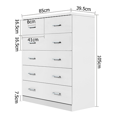 Tallboy 6 Drawers Storage Cabinet White - Brand New - Free Shipping