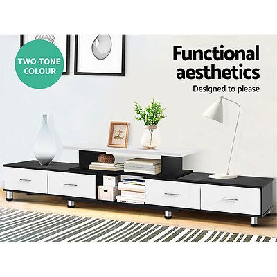 TV Cabinet Entertainment Unit Stand Wooden 160CM To 220CM Storage Drawers Black White - Brand New - Free Shipping