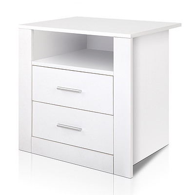 Anti-Scratch Bedside Table 2 Drawers - White - Free Shipping