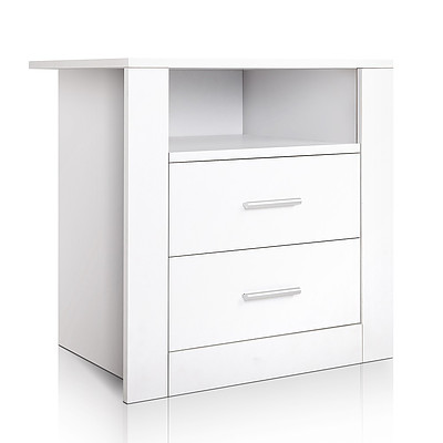 Anti-Scratch Bedside Table 2 Drawers - White - Free Shipping