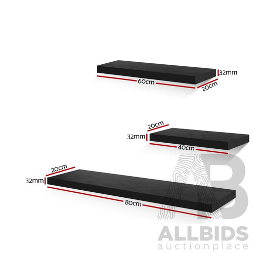 3 Piece Floating Wall Shelves - Black