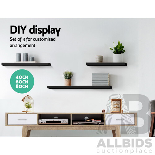 3 Piece Floating Wall Shelves - Black