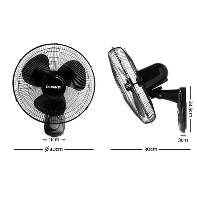40cm 16 Wall Mountable Fan - Black