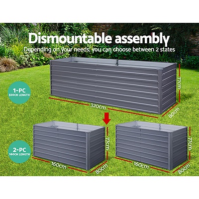 Galvanised Steel Raised Garden Bed Instant Planter 160 x 80 x 77cm Aluminium X2