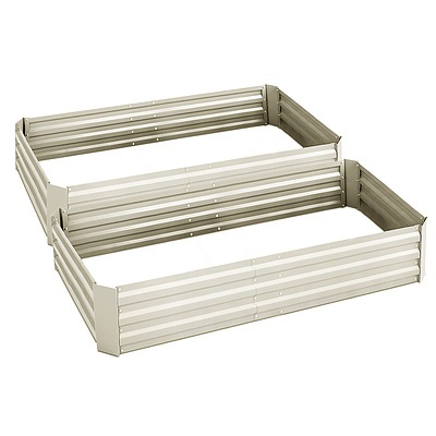 Set of 2 210cm x 90cm Raised Garden Bed - Cream