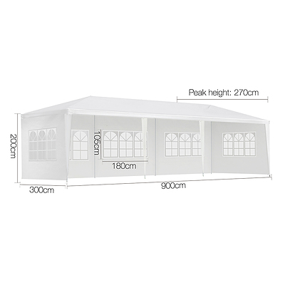 Gazebo 3x9m Outdoor Marquee side Wall Gazebos Tent Canopy Camping White 5 Panel - Brand New - Free Shipping
