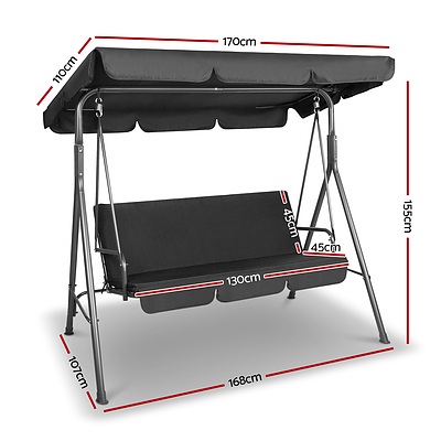 3 Seater Outdoor Canopy Swing Chair - Black - Brand New - Free Shipping