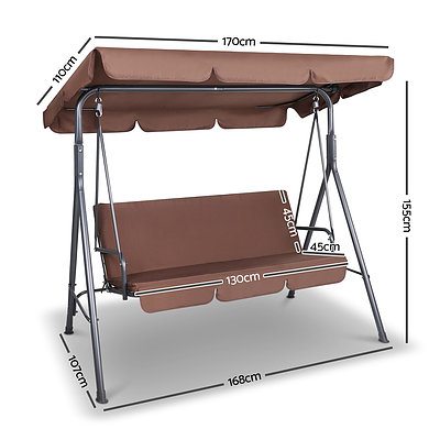 3 Seater Outdoor Canopy Swing Chair - Coffee - Free Shipping