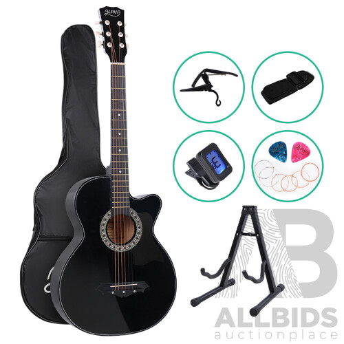 38 Inch Wooden Acoustic Guitar Black - Brand New - Free Shipping