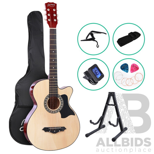 38 Inch Wooden Acoustic Guitar Natural Wood - Brand New - Free Shipping