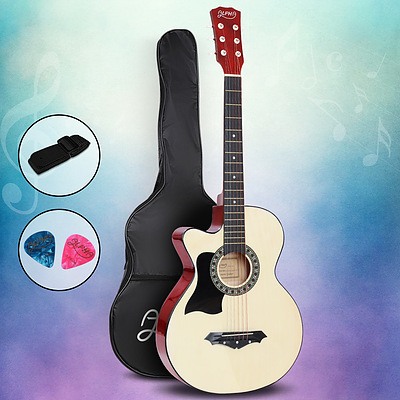 38 Inch Wooden Acoustic Guitar Left handed - Natural Wood - Brand New - Free Shipping
