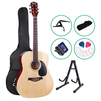 41 Inch Wooden Acoustic Guitar with Accessories set Natural Wood