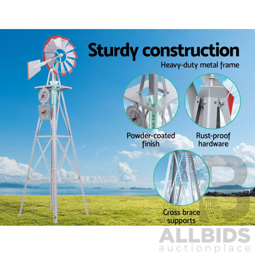 Garden Windmill 6FT 186cm Metal Ornaments Outdoor Decor Ornamental Wind Will