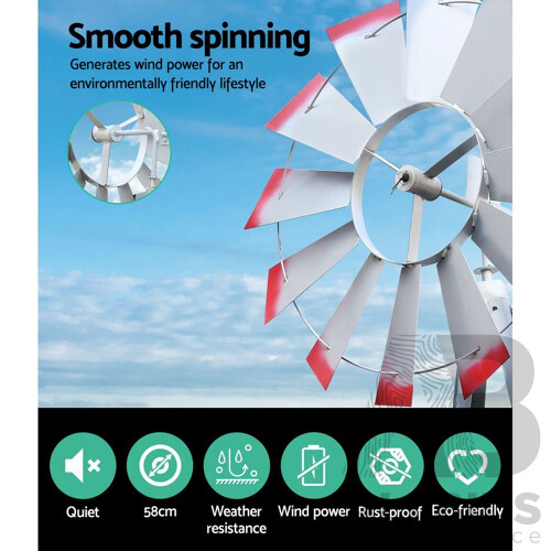 Garden Windmill 8FT 245cm Metal Ornaments Outdoor Decor Ornamental Wind Will