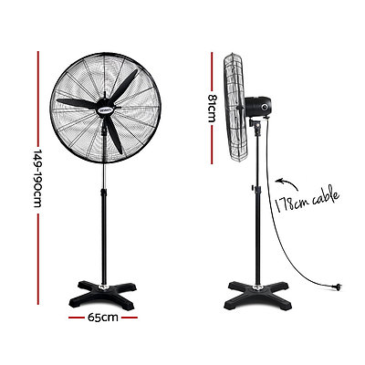 Adjustable Industrial Standing Fan - Black