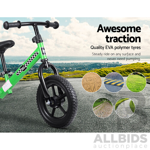 Kids Balance Bike Ride On Toys Puch Bicycle Wheels Toddler Baby 12" Bikes Green - Brand New - Free Shipping