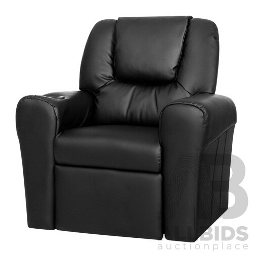 Kids Padded PU Leather Recliner Chair - Black - Free Shipping