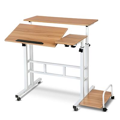 Mobile Twin Laptop Desk - Light Wood - Free Shipping