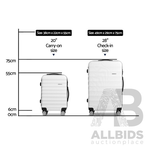 2 Piece Lightweight Hard Suit Case Luggage White - Brand New - Free Shipping