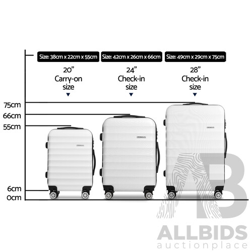 3 Piece Lightweight Hard Suit Case Luggage White