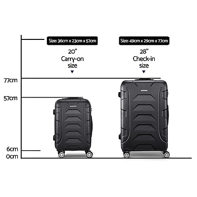2PCS Carry On Luggage Sets Suitcase TSA Travel Hard Case Lightweight Black