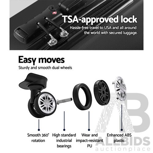 3PCS Carry On Luggage Sets Suitcase TSA Travel Hard Case Lightweight Black