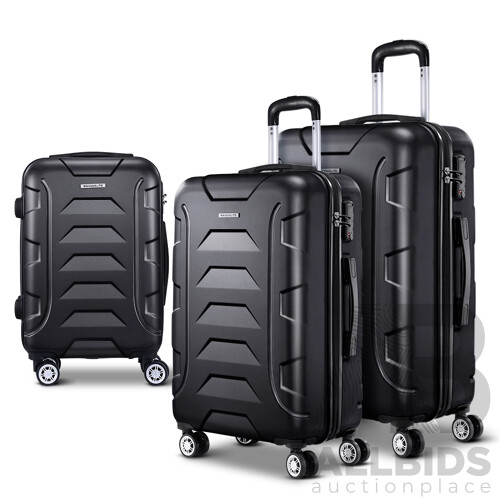 3PCS Carry On Luggage Sets Suitcase TSA Travel Hard Case Lightweight Black