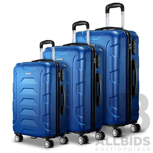 3PCS Carry On Luggage Sets Suitcase TSA Travel Hard Case Lightweight Blue