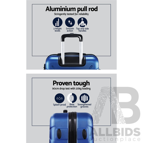 3PCS Carry On Luggage Sets Suitcase TSA Travel Hard Case Lightweight Blue