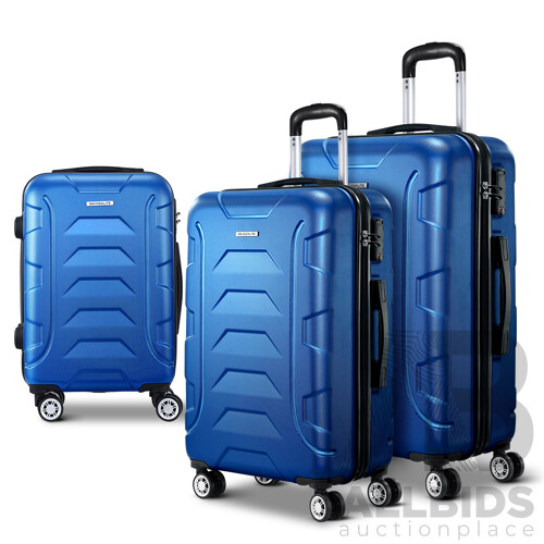 3PCS Carry On Luggage Sets Suitcase TSA Travel Hard Case Lightweight Blue