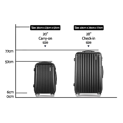2 Piece Lightweight Hard Suit Case Luggage Black
