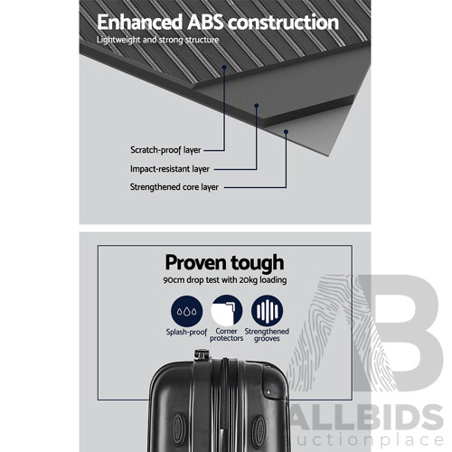 2PCS Carry On Luggage Sets Suitcase Travel Hard Case Lightweight Black