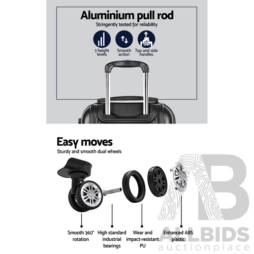 2PCS Carry On Luggage Sets Suitcase Travel Hard Case Lightweight Black