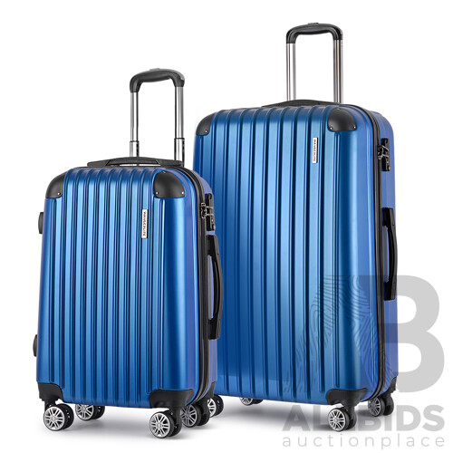 2PCS Carry On Luggage Sets Suitcase Travel Hard Case Lightweight Blue