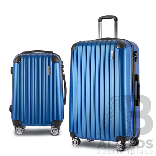 2PCS Carry On Luggage Sets Suitcase Travel Hard Case Lightweight Blue