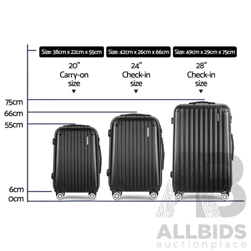 3pc Luggage Sets Suitcases Set Travel Hard Case Lightweight Black