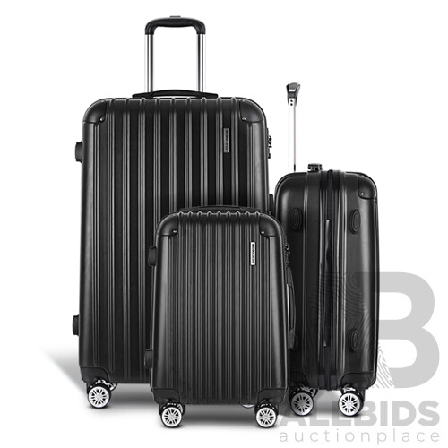 3pc Luggage Sets Suitcases Set Travel Hard Case Lightweight Black